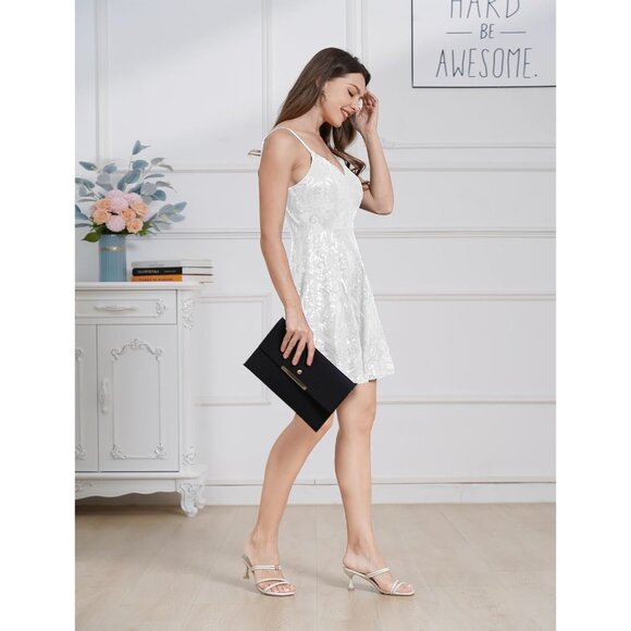 Women's Sequin Spaghetti Strap Mini Dress Backless Party Nightclub A-line - Picture 8 of 9